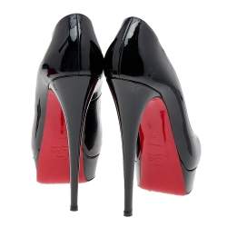 Pre Owned Christian Louboutin Black Patent Leather Lady Peep Toe Platform Pumps Size 38