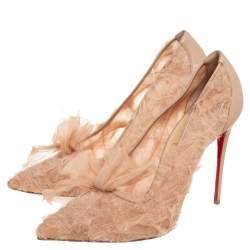 مملوكة مسبقًا Christian Louboutin Beige Lace Fabric Delicatissima Pointed-Toe Pumps Size 39