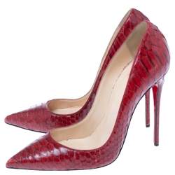 Pre Owned حذاء كعب عالى كريستيان لوبوتان سو كيت جلد ثعبان أحمر بلود مقاس 39