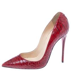 Pre Owned حذاء كعب عالى كريستيان لوبوتان سو كيت جلد ثعبان أحمر بلود مقاس 39