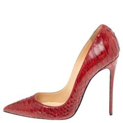 Pre Owned حذاء كعب عالى كريستيان لوبوتان سو كيت جلد ثعبان أحمر بلود مقاس 39