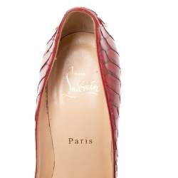 Pre Owned حذاء كعب عالى كريستيان لوبوتان سو كيت جلد ثعبان أحمر بلود مقاس 39