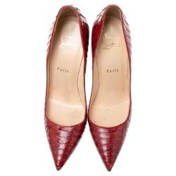 Pre Owned حذاء كعب عالى كريستيان لوبوتان سو كيت جلد ثعبان أحمر بلود مقاس 39