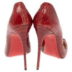 Pre Owned حذاء كعب عالى كريستيان لوبوتان سو كيت جلد ثعبان أحمر بلود مقاس 39