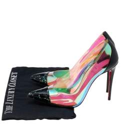 Pre Owned Christian Louboutin Black Patent Leather And Iridescent PVC Debout Pointed Toe Pumps Size 38.5