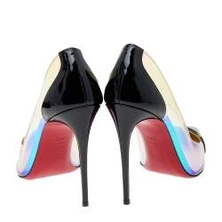 Pre Owned Christian Louboutin Black Patent Leather And Iridescent PVC Debout Pointed Toe Pumps Size 38.5
