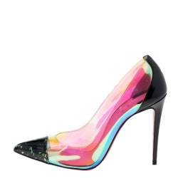 Pre Owned Christian Louboutin Black Patent Leather And Iridescent PVC Debout Pointed Toe Pumps Size 38.5