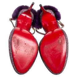 Pre Owned Christian Louboutin Purple Glitter Fabric/Mink Crazy Fur D'orsay Pump Size 39.5