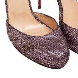 Pre Owned Christian Louboutin Purple Glitter Fabric/Mink Crazy Fur D'orsay Pump Size 39.5