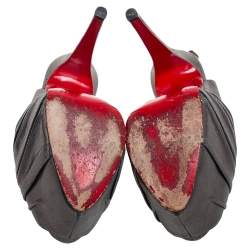 Pre Owned Christian Louboutin Metallic Grey Laminated Suede Miss Benin Knotted Sandals Size 39