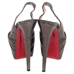 Pre Owned Christian Louboutin Metallic Grey Laminated Suede Miss Benin Knotted Sandals Size 39