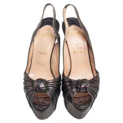 Pre Owned Christian Louboutin Metallic Grey Laminated Suede Miss Benin Knotted Sandals Size 39