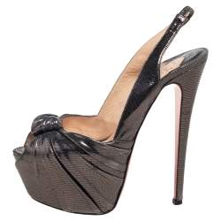 Pre Owned Christian Louboutin Metallic Grey Laminated Suede Miss Benin Knotted Sandals Size 39