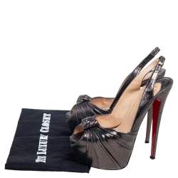 Pre Owned Christian Louboutin Metallic Grey Laminated Suede Miss Benin Knotted Sandals Size 39