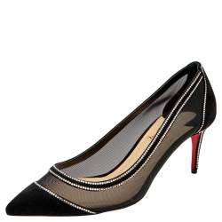 Christian Louboutin Black Mesh and Patent Leather Strass Crystal