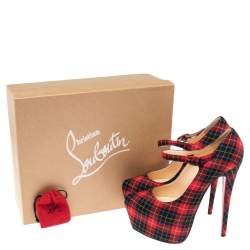 Pre Owned Christian Louboutin Multicolor Tartan Print Wool Blend Lady Daf Pumps Size 37.5