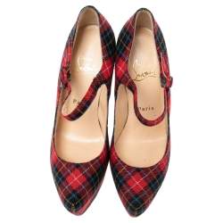 Pre Owned Christian Louboutin Multicolor Tartan Print Wool Blend Lady Daf Pumps Size 37.5
