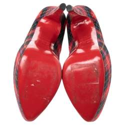 Pre Owned Christian Louboutin Multicolor Tartan Print Wool Blend Lady Daf Pumps Size 37.5