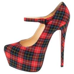 Pre Owned Christian Louboutin Multicolor Tartan Print Wool Blend Lady Daf Pumps Size 37.5
