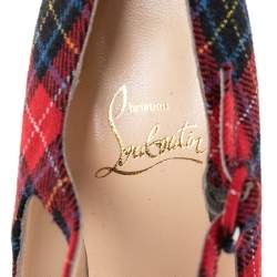 Pre Owned Christian Louboutin Multicolor Tartan Print Wool Blend Lady Daf Pumps Size 37.5