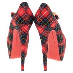 Pre Owned Christian Louboutin Multicolor Tartan Print Wool Blend Lady Daf Pumps Size 37.5