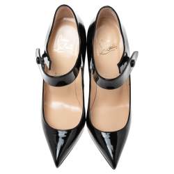 Pre Owned حذاء كعب عالي كريستيان لوبوتان نيو بينسي جلد لامع أسود ماري جان مقاس 37