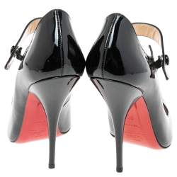 Pre Owned حذاء كعب عالي كريستيان لوبوتان نيو بينسي جلد لامع أسود ماري جان مقاس 37