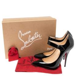 Pre Owned حذاء كعب عالي كريستيان لوبوتان نيو بينسي جلد لامع أسود ماري جان مقاس 37