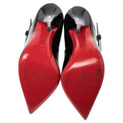 Pre Owned حذاء كعب عالي كريستيان لوبوتان نيو بينسي جلد لامع أسود ماري جان مقاس 37