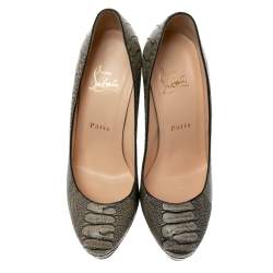 Pre Owned Christian Louboutin Khaki Green Ostrich Leather Bibi Platform Pumps Size 37 