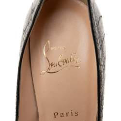 Pre Owned Christian Louboutin Khaki Green Ostrich Leather Bibi Platform Pumps Size 37 