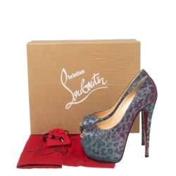 Christian Louboutin Two-Tone Leopard Print Lamé Fabric Highness Pumps Size 37.5