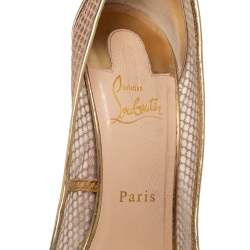 Pre Owned Christian Louboutin Gold Mesh and Leather Follies Resille Pointed-Toe Pumps Size 41