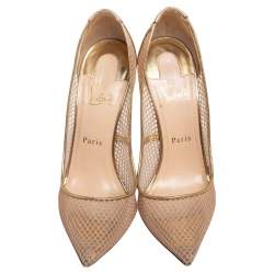 Pre Owned Christian Louboutin Gold Mesh and Leather Follies Resille Pointed-Toe Pumps Size 41