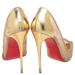 Pre Owned Christian Louboutin Gold Mesh and Leather Follies Resille Pointed-Toe Pumps Size 41