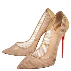 Pre Owned Christian Louboutin Gold Mesh and Leather Follies Resille Pointed-Toe Pumps Size 41