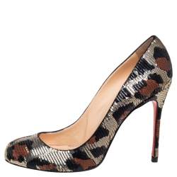 Pre Owned Christian Louboutin Tri-Color Leopard Print Sequins Fifi Pumps Size 40