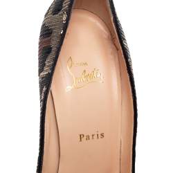 Pre Owned Christian Louboutin Tri-Color Leopard Print Sequins Fifi Pumps Size 40