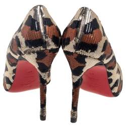 Pre Owned Christian Louboutin Tri-Color Leopard Print Sequins Fifi Pumps Size 40
