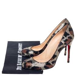 Pre Owned Christian Louboutin Tri-Color Leopard Print Sequins Fifi Pumps Size 40