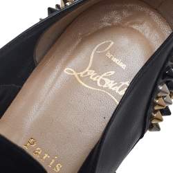 Pre Owned Christian Louboutin Black Leather Freddy Spike Lace-Up Oxfords Size 39.5