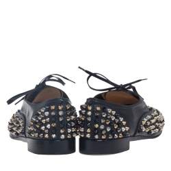 Pre Owned Christian Louboutin Black Leather Freddy Spike Lace-Up Oxfords Size 39.5