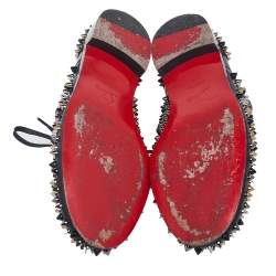 Pre Owned Christian Louboutin Black Leather Freddy Spike Lace-Up Oxfords Size 39.5