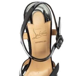 مملوكة مسبقًا Christian Louboutin Black Patent Leather Espadrille Wedge Sandals Size 40