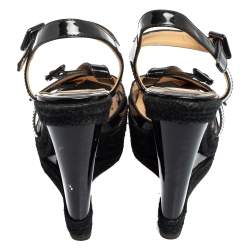 مملوكة مسبقًا Christian Louboutin Black Patent Leather Espadrille Wedge Sandals Size 40