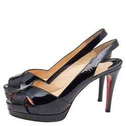 Pre Owned Christian Louboutin Black Patent Leather Soso Platform Slingback Sandals Size 37