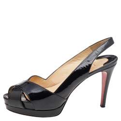 Pre Owned Christian Louboutin Black Patent Leather Soso Platform Slingback Sandals Size 37
