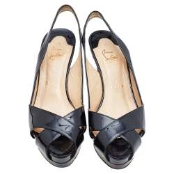 Pre Owned Christian Louboutin Black Patent Leather Soso Platform Slingback Sandals Size 37