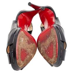 Pre Owned Christian Louboutin Black Patent Leather Soso Platform Slingback Sandals Size 37