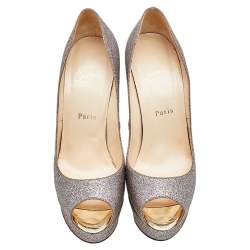 Pre Owned Christian Louboutin Metallic Multicolor Glitter Lady Peep Toe Platform Pumps Size 38.5